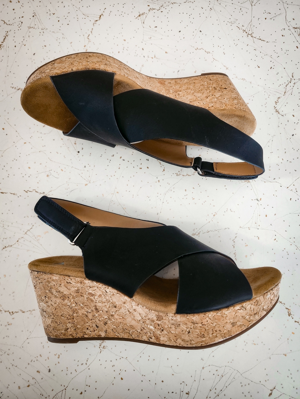 Cushionaire Cork Wedge Platform Sandals Black Size 8 Women's Comfort Shoes